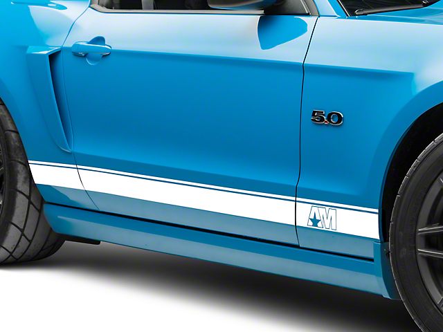 SEC10 Rocker Stripes with AM Logo; White (05-14 Mustang)