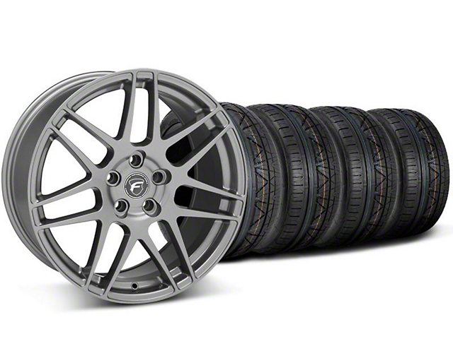 Staggered Forgestar F14 Monoblock Gunmetal Wheel and NITTO INVO Tire Kit; 19x9/11 (05-14 Mustang)