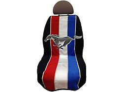Seat Protector with Tri-Bar Running Pony Logo; Red, White and Blue (79-21 Mustang)