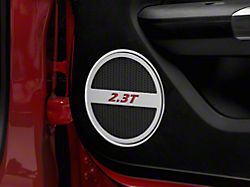 Modern Billet Lower Door Speaker Trim with Red 2.3T Logo; Brushed (15-21 Mustang EcoBoost)