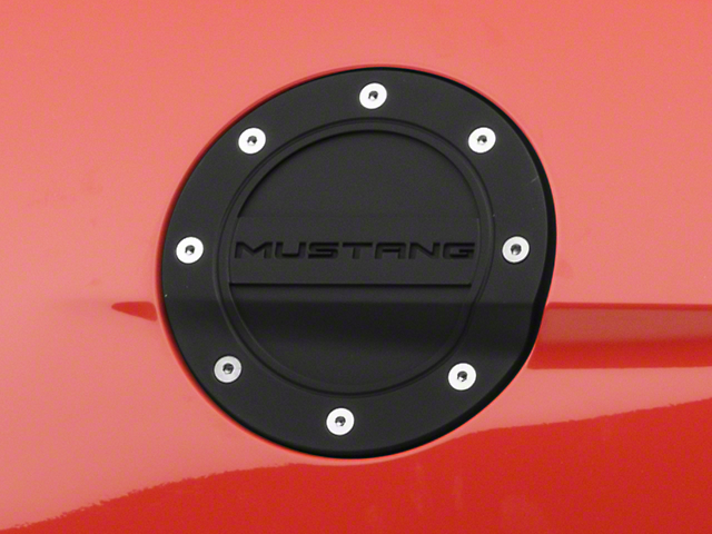 Scott Drake Competition Series Fuel Door with Mustang Logo; Black (15-22 Mustang)