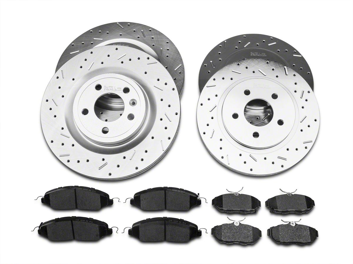 Front Black Powder Coated Drilled & Slotted Brake Rotors with Ceramic Brake Pads