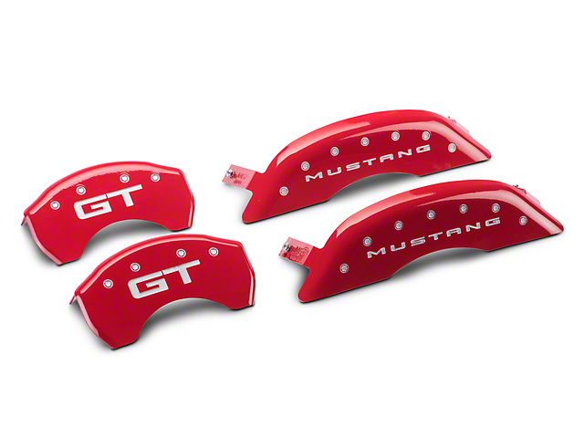 MGP Red Caliper Covers with GT Logo; Front and Rear (15-22 Mustang GT w/ Performance Pack)