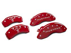 MGP Red Caliper Covers with Tri-Bar Pony Logo; Front and Rear (10-14 Mustang Standard GT, V6)