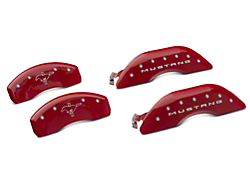 MGP Red Caliper Covers with Tri-Bar Pony Logo; Front and Rear (15-22 Mustang EcoBoost w/ Performance Pack)