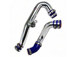 HPS Intercooler Hot and Cold Side Charge Pipes with Blue Hoses; Polished (15-23 Mustang EcoBoost)