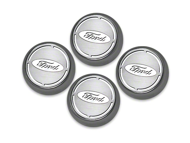 Engine Cap Covers with Ford Oval; Polished Inlay (15-17 Mustang)
