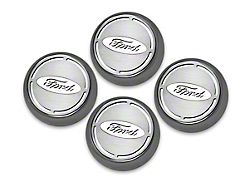 Engine Cap Covers with Ford Oval; Polished Inlay (15-17 Mustang)