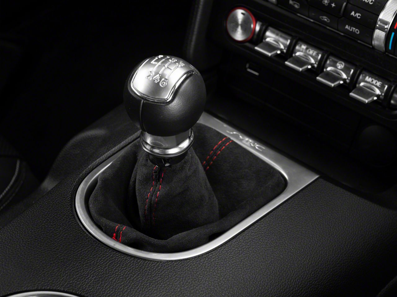 RedlineGoods Shift Boot Compatible with Ford Mustang 2010-14 Black Alcantara-Silver Thread 