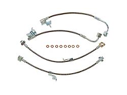 J&M Stainless Steel Teflon Brake Hose Kit; Clear Outer Cover; Front and Rear (15-22 Mustang GT, EcoBoost w/ Performance Pack)