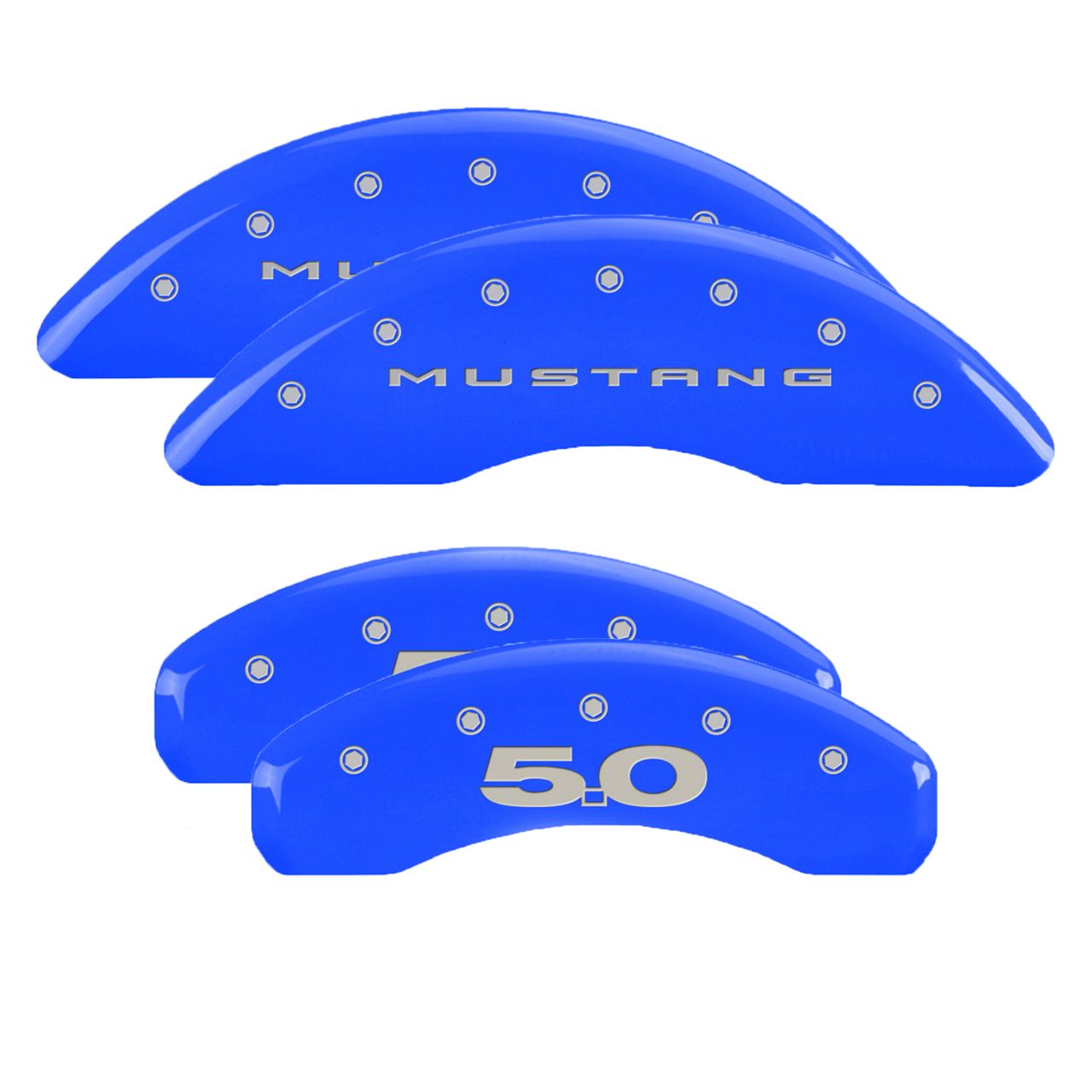 MGP Mustang Grabber Blue Caliper Covers with 5.0 Logo; Front and Rear
