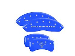 MGP Grabber Blue Caliper Covers with Tri-Bar Pony Logo; Front and Rear (15-22 Mustang Standard EcoBoost, V6)