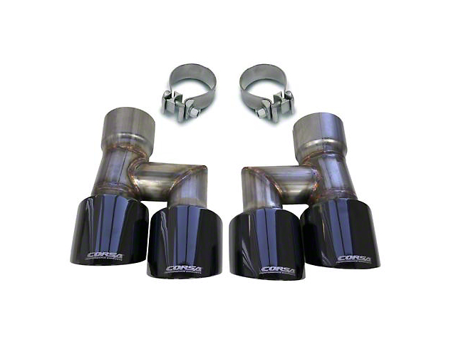 Corsa Performance Quad 4-Inch Twin Pro Series Exhaust Tips; Black (18-23 Mustang GT & EcoBoost w/ Corsa Exhaust)