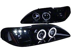 Dual Halo Projector Headlights; Gloss Black Housing; Smoked Lens (94-98 Mustang)