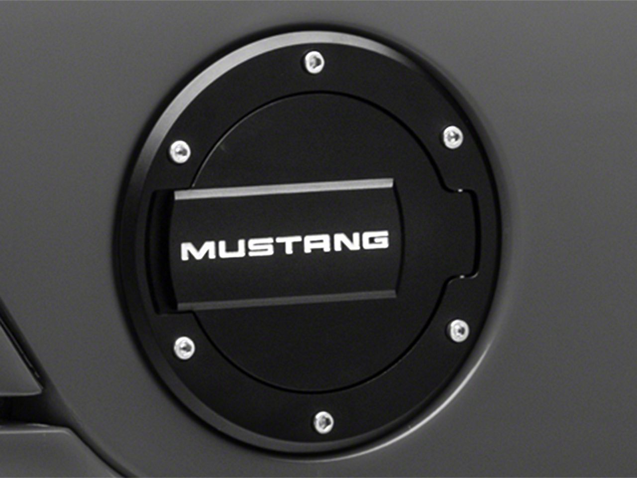 MMD Mustang Black Billet Aluminum Fuel Door w/ Mustang Lettering 41409