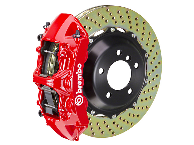 Brembo GT Series 6-Piston Front Big Brake Kit with 14-Inch 2-Piece Cross Drilled Rotors; Red Calipers (05-14 Mustang Standard GT, V6)