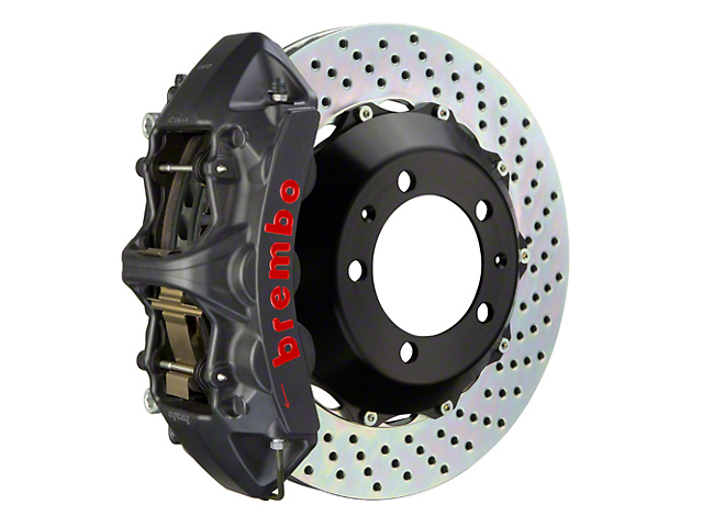 Brembo GT-S Series 6-Piston Front Big Brake Kit with 14-Inch 2-Piece Cross Drilled Rotors; Black Hard Anodized Calipers (94-04 Mustang)