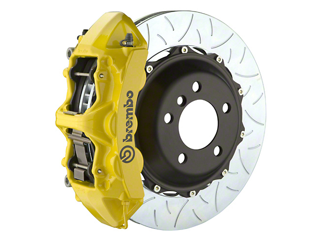 Brembo GT Series 6-Piston Front Big Brake Kit with 14-Inch 2-Piece Type 3 Slotted Rotors; Yellow Calipers (94-04 Mustang)
