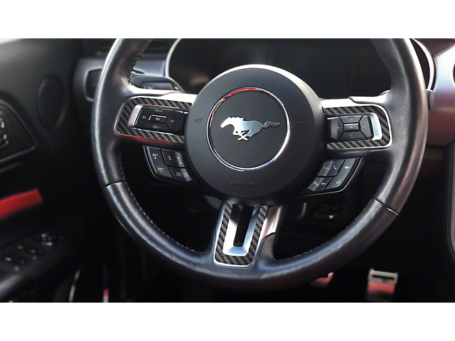 Steering Wheel Accent Trim; Raw Carbon Fiber (15-22 Mustang)