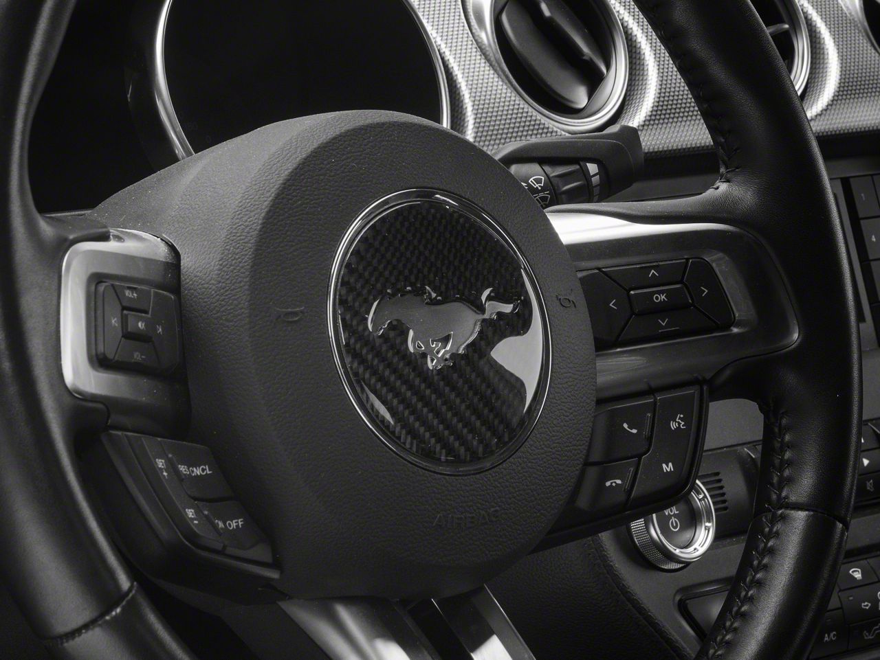 Mustang Steering Wheel Center Badge Accent Trim; Domed Carbon Fiber (15 ...