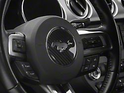 Steering Wheel Center Badge Accent Trim; Domed Carbon Fiber (15-22 Mustang)