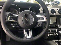 Steering Wheel Center Badge Accent Trim; Raw Carbon Fiber (15-22 Mustang)
