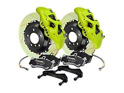 Brembo GT Series 4-Piston Rear Big Brake Kit with 15-Inch 2-Piece Type 1 Slotted Rotors; Fluorescent Yellow Calipers (15-22 Mustang GT, EcoBoost, V6)