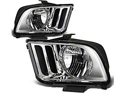 Headlights with Clear Corners; Chrome Housing; Clear Lens (05-09 Mustang w/ Factory Halogen Headlights, Excluding GT500)