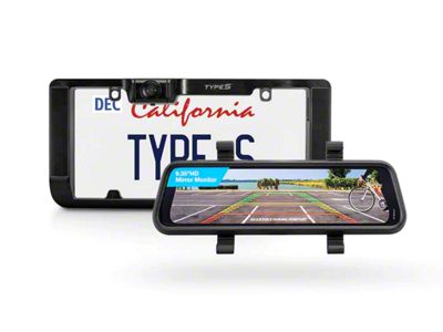 TYPE S Solar Powered Portable License Plate Frame Backup Camera with HD Rear-View Mirror (Universal; Some Adaptation May Be Required)