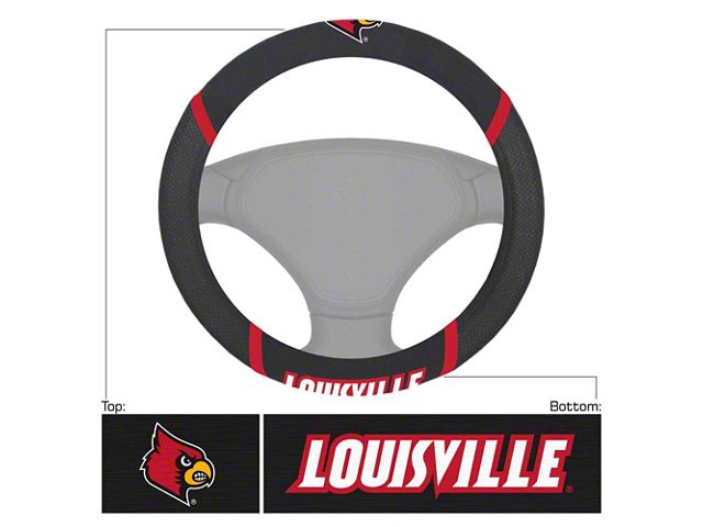 Steering Wheel Cover with University of Louisville Logo; Black (Universal; Some Adaptation May Be Required)