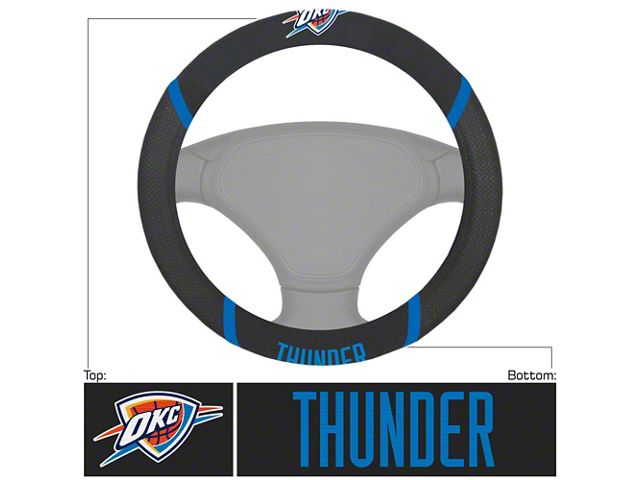 Steering Wheel Cover with Oklahoma City Thunder Logo; Black (Universal; Some Adaptation May Be Required)