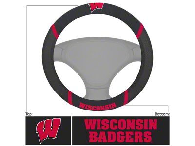 Steering Wheel Cover with University of Wisconsin Logo; Black (Universal; Some Adaptation May Be Required)