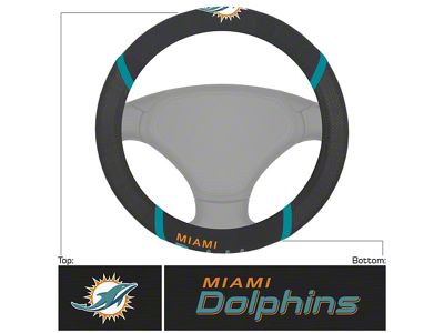 Steering Wheel Cover with Miami Dolphins Logo; Black (Universal; Some Adaptation May Be Required)