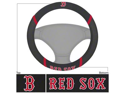 Steering Wheel Cover with Boston Red Sox B Cap Logo; Black (Universal; Some Adaptation May Be Required)