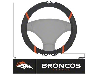 Steering Wheel Cover with Denver Broncos Logo; Black (Universal; Some Adaptation May Be Required)