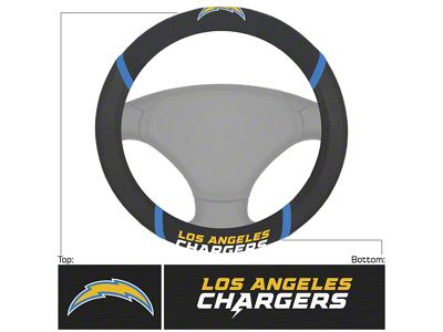 Steering Wheel Cover with Los Angeles Chargers Logo; Black (Universal; Some Adaptation May Be Required)