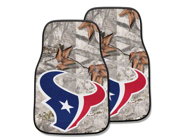 Carpet Front Floor Mats with Houston Texans Logo; Camo (Universal; Some Adaptation May Be Required)