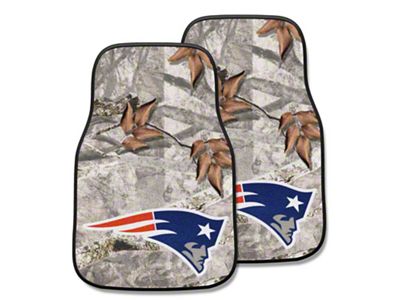 Carpet Front Floor Mats with New England Patriots Logo; Camo (Universal; Some Adaptation May Be Required)