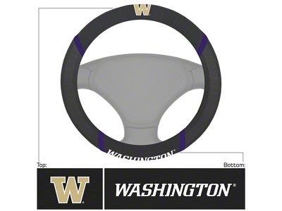 Steering Wheel Cover with University of Washington Logo; Black (Universal; Some Adaptation May Be Required)