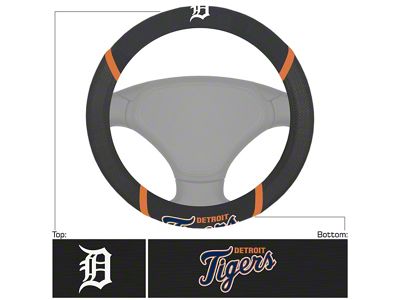 Steering Wheel Cover with Detroit Tigers Logo; Black (Universal; Some Adaptation May Be Required)