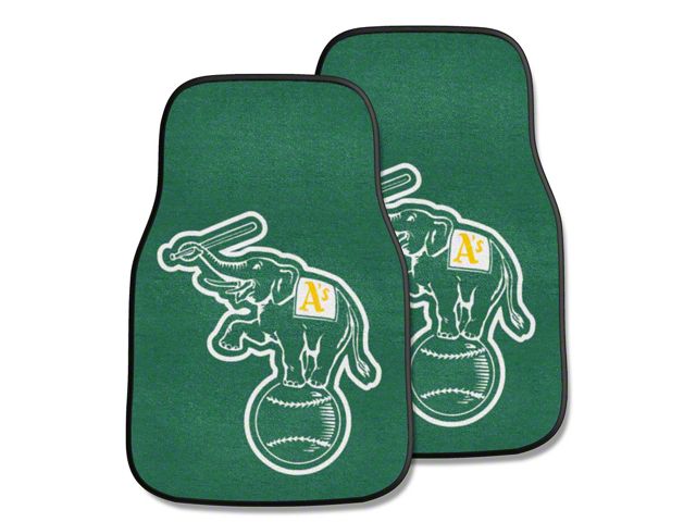 Carpet Front Floor Mats with Oakland Athletics Elephant Logo; Green (Universal; Some Adaptation May Be Required)