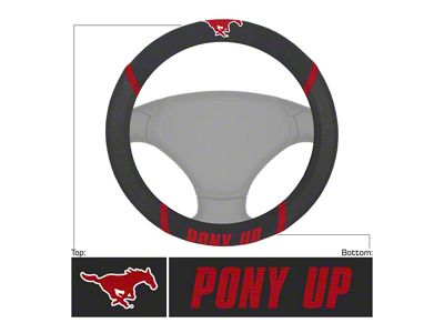 Steering Wheel Cover with Southern Methodist University Mustang and Pony Up Logo; Black (Universal; Some Adaptation May Be Required)