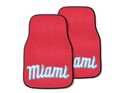 Carpet Front Floor Mats with Miami Marlins City Connect Logo; Red (Universal; Some Adaptation May Be Required)
