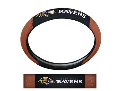 Grip Steering Wheel Cover with Baltimore Ravens Logo; Tan and Black (Universal; Some Adaptation May Be Required)