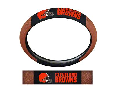 Grip Steering Wheel Cover with Cleveland Browns Logo; Tan and Black (Universal; Some Adaptation May Be Required)