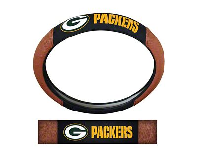 Grip Steering Wheel Cover with Green Bay Packers Logo; Tan and Black (Universal; Some Adaptation May Be Required)