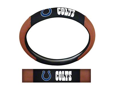 Grip Steering Wheel Cover with Indianapolis Colts Logo; Tan and Black (Universal; Some Adaptation May Be Required)