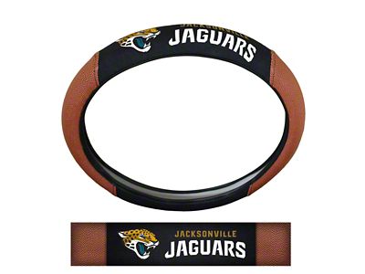 Grip Steering Wheel Cover with Jacksonville Jaguars Logo; Tan and Black (Universal; Some Adaptation May Be Required)