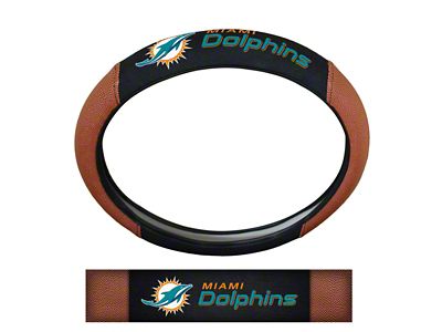 Grip Steering Wheel Cover with Miami Dolphins Logo; Tan and Black (Universal; Some Adaptation May Be Required)