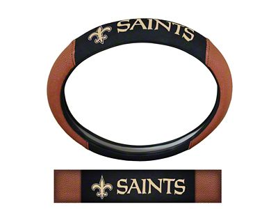 Grip Steering Wheel Cover with New Orleans Saints Logo; Tan and Black (Universal; Some Adaptation May Be Required)